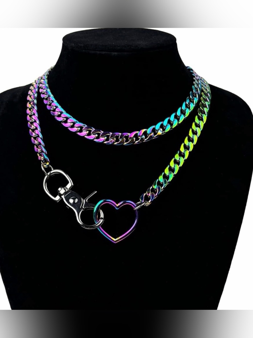 Rainbow Iridescent‎ Heart Chain necklace - Picture 2 of 3